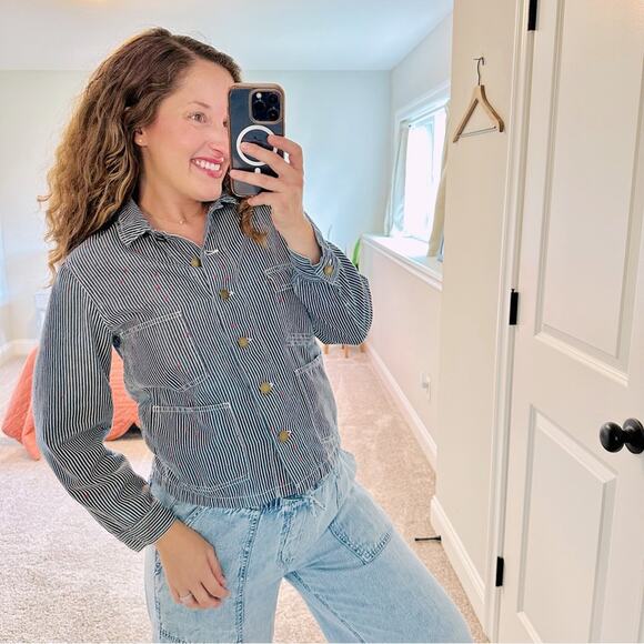 THE GREAT. Jackets & Blazers - THE GREAT. Navy Blue White Red Star Button Front Jacket 1 Small